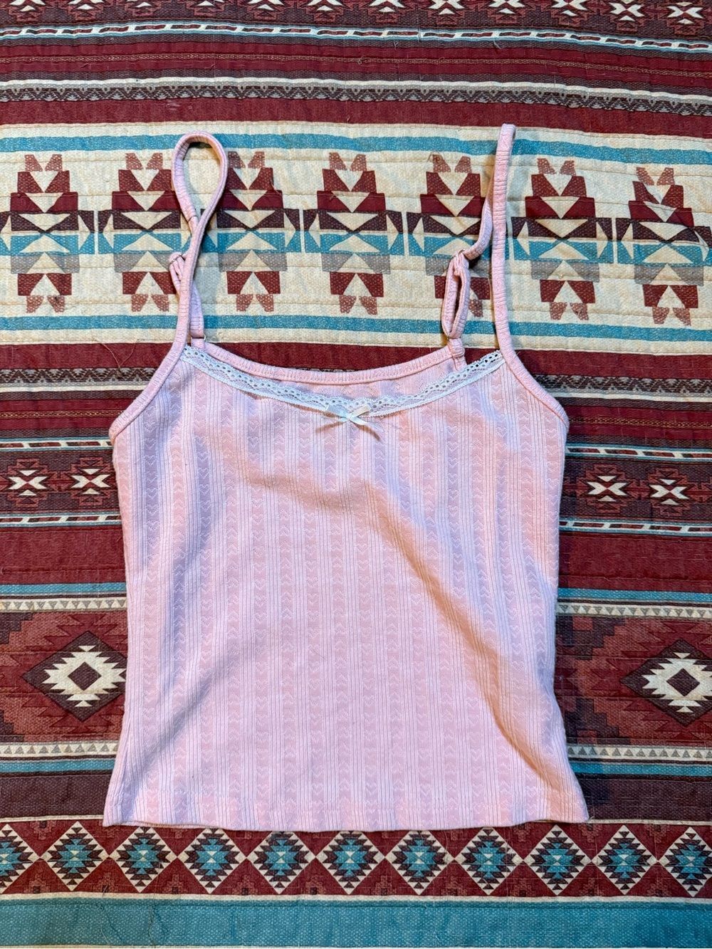 Edikted Light Pink Ribbed Lace-Trim Camisole XS